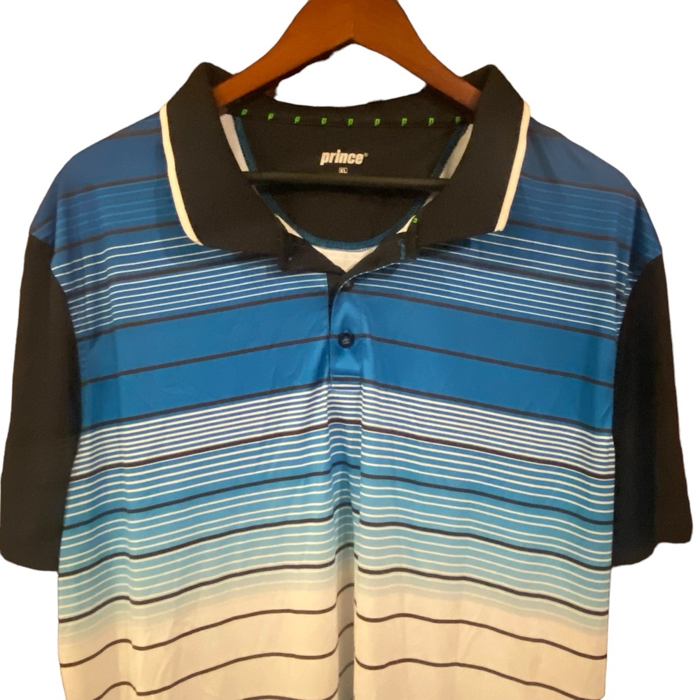 Prince Golf Polo Shirt Men's Blue, White & Blue Striped Golfer Casual Size XL